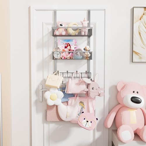 HapiRm Over The Door Hanger with Coat Hooks and 2 Baskets, Rustproof & Waterproof Over The Door Hooks, Storage Organizer for Hats, Bathroom, Kitchen, Bedroom - Brushed Nickel - Image 6