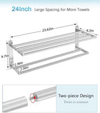 VOTZAAQ Towel Racks for Bathroom - 24 in Bath Towel Shelf with Double Towel Bar, Stainless Steel Towel Storage for Lavatory Wall Mounted, 2-Tier Towel Hanger Towel Holder, Brushed Nickel - Image 4