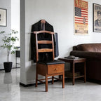 Chair Valet With Drawer,Wooden Suit Valet Stand With Contour Hanger,Trouser Bar and Tie & Belt Bar, 18" W x 23" D x 44" H,Natural wood color - Image 2