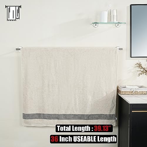 JQK Bath Towel Bar, 39 Inch 304 Stainless Steel Thicken 1mm Single Towel Rack for Bathroom, Towel Holder Brushed Finished Wall Mount, Useable Length 36 Inch, TB110L36-BN - Image 3
