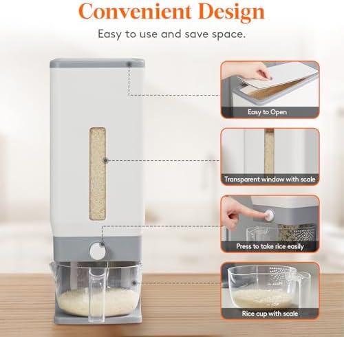 Lifewit Rice Container 25 Lbs, One-Press Dispenser with Measuring Cup - Image 3