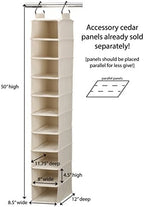 Household Essentials Hanging Shoe Organizer, 10 Wide Cubbies with Cedarline Pockets, Heavy-Duty Cotton Canvas, Removable and Industrial Hooks, Natural - Image 3