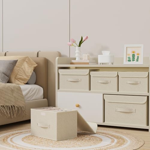 Storage Bins with Handles,Grey and Beige,13x9.1x7.9in,3 Pack - Image 3