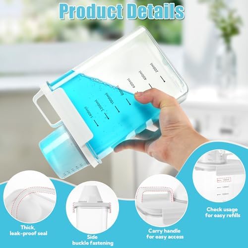 4 Pack Laundry Detergent Dispenser 61oz Plastic Liquid Detergent Dispenser with Label Powder Container & Scent Booster Beads Dispenser Fabric Softener Holder for Laundry Room Organization,Clear - Image 3