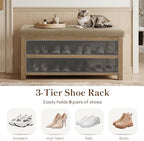 Zihanhome 2 Tier Shoe Rack Bench with Cushion, Solid Wood Shoe Benches, Mid-Century Modern Shoe Storage Bench for Entryway, Hallway, Living Room, Closet, Front Door Entrance, (Brown, 39.4") - Image 6