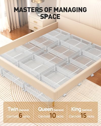Under Bed Storage with Wheels, 2 Pack Foldable Metal Under Bed Storage Containers, 60L Rolling Underbed Storage, Easy Assembly Under The Bed Storage for Bedroom Clothes Shoes Blankets - Image 3