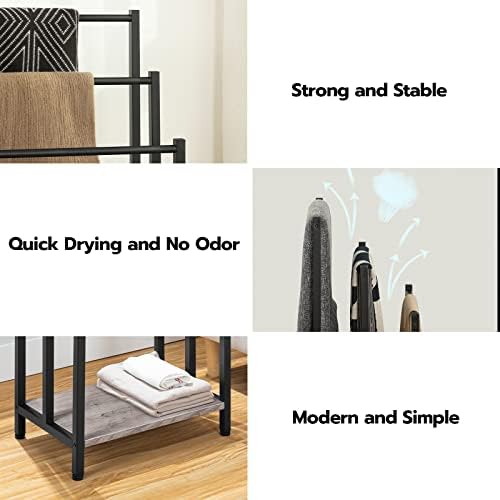 HOOBRO Free Standing Towel Rack, 3 Tier Blanket Rack, Blanket Holder for Bathroom, 16.9" L x 11" W x 31.9" H, Industrial Metal Drying and Display Rack with Shelf, Greige and Black BG03LB01 - Image 5