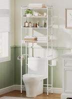 Quikraen 4 Tier Over The Toilet Storage Shelf with 3 Adjustable Shelves, Space Saver Bathroom Organizer with 4 Hooks, Freestanding Above Toilet Rack for Restroom Laundry (White) by Quikraen