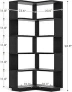 Armocity Corner Book Shelf, 6-Shelf L Shaped Corner Bookshelf with Baffle - Image 3