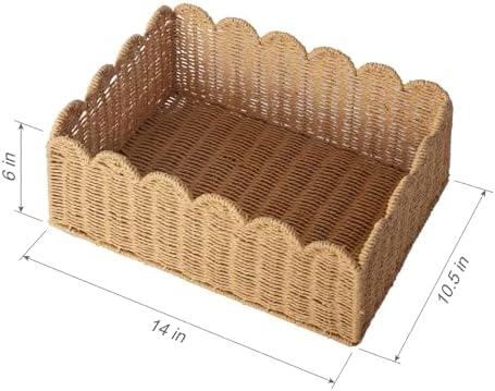 Scalloped Basket, Wicker Storage Baskets, Hand Woven Baskets for Shelves,Natural Baskets for Organizing (S+M) - Image 4