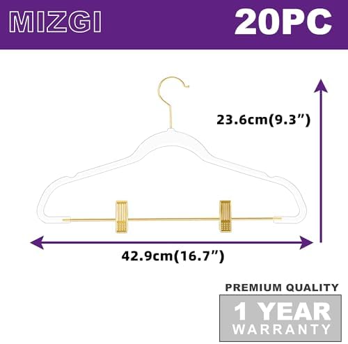 MIZGI Slim Clear Gold Pants & Skirt Hangers (20 Pack) – Adjustable Clips & Hooks, Transparent Non-Felt, Space-Saving for Dresses, Shirts, Blouses - Image 4