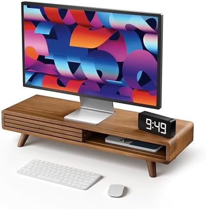 Tinamo 24" Wood Monitor Stand Riser with Sliding Door and Cable Management by TINAMO
