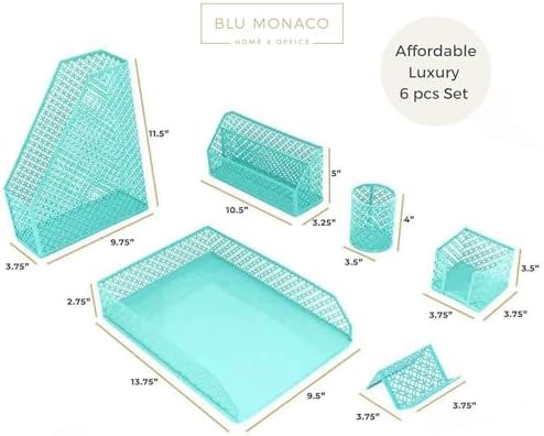 BLU MONACO Aqua - Teal 6 Piece Cute Desk Organizer Set - Desk Organizers and Accessories for Women - Cute Office Desk Accessories - Desktop Organization - Image 5
