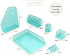 BLU MONACO Aqua - Teal 6 Piece Cute Desk Organizer Set - Desk Organizers and Accessories for Women - Cute Office Desk Accessories - Desktop Organization - Image 5