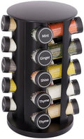 New England Stories Revolving Spice Rack Set with 20 Spice Jars, Kitchen Spice Tower Organizer for Countertop or Cabinet - Carousel Storage Includes 386 Spice Labels (Black) by NewEnglandStories