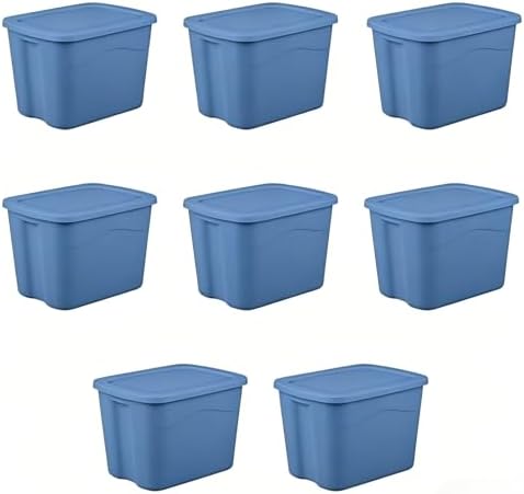 18 Gallon Plastic Storage Bin with Secure Snap Lid (Pack of 8) - Stackable Organizer Tote with Handles - Light Blue - Perfect for Closet, Dorm & Home Organization (light blue, (8 Pack) 18-Gallon) by Unknown