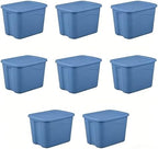 18 Gallon Plastic Storage Bin with Secure Snap Lid (Pack of 8) - Stackable Organizer Tote with Handles - Light Blue - Perfect for Closet, Dorm & Home Organization (light blue, (8 Pack) 18-Gallon) by Unknown