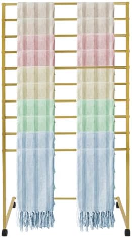 Scarf Organizer Stand, 10-Tier Freestanding Scarf Display Rack with Wheels, Metal Scarf Holder Belt Pants Hanger for Commercial Clothing Retail Store Home, 31.5" L x 15.75" W(Gold) by Milzeone