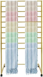 Scarf Organizer Stand, 10-Tier Freestanding Scarf Display Rack with Wheels, Metal Scarf Holder Belt Pants Hanger for Commercial Clothing Retail Store Home, 31.5" L x 15.75" W(Gold) by Milzeone