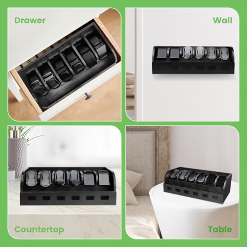 Large Adjustable Bamboo Belt Organizer Box, 6 Grids Belt Rack (Black) - Image 7