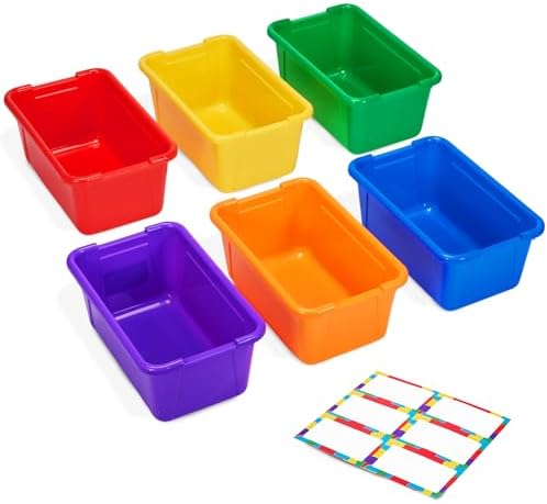 GAMENOTE 6 Quart Plastic Storage Bins Without Lids, 6 Pack, Colorful by Gamenote