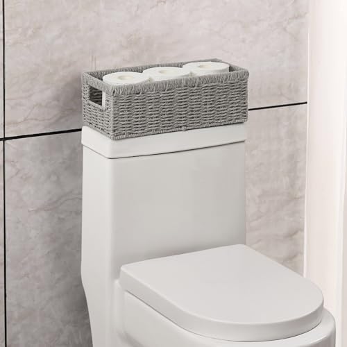 Vagusicc Wicker Storage Basket, Paper Rope Wicker Baskets with Handles, Toilet Paper Basket for Toilet Tank Top, Small Wicke Baskets for Organizing Shelves, 2-Pack, Grey - Image 3