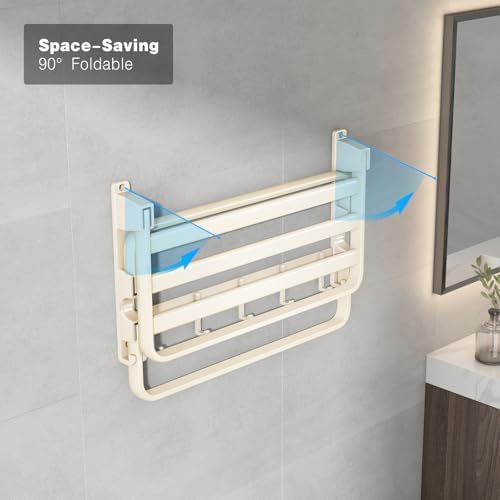 VOLDRA Towel Racks for Bathroom, 24-Inch Towel Shelf with 2 Towel Bar Foldable Towel Holder with 7 Hooks Towel Storage Organizer for Bathroom & Lavatory Wall Mounted(Milky White) - Image 4