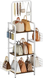3-Tier Tall Purse Organizer Rack Stand, Bag Storage Holder, White by Tuohours