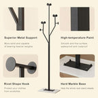 JIAYUEJU Freestanding Coat Rack Marble Base Coat tree Heavy Duty(Black) | Tree-shaped Easy Assembly Space Saver Metal Frame 8 Hooks for Entryway Bedroom Living Room Office Corner - Image 3