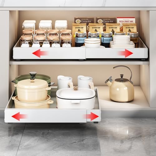1PCS Expandable Pull Out Cabinet Organizer pots and pans organizer under cabinet Upgrade 3 Slide Rails Slide Out Drawers Roll Out Shelves Adhesive,Adjustable Width - Image 7