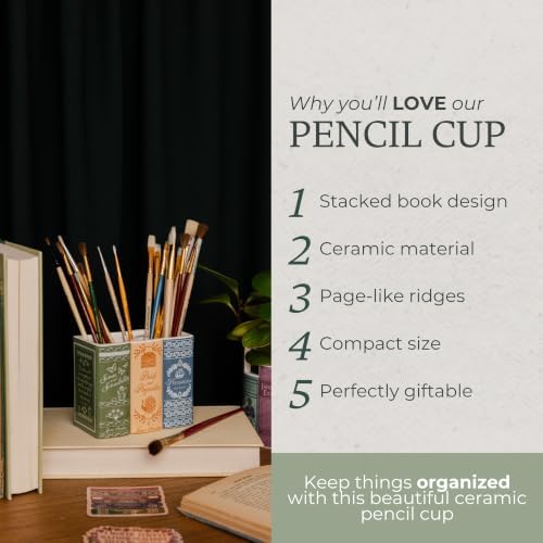 Steel Mill & Co. Book Stack Shaped Ceramic Desk Pot, Jane Austen Books - Image 6