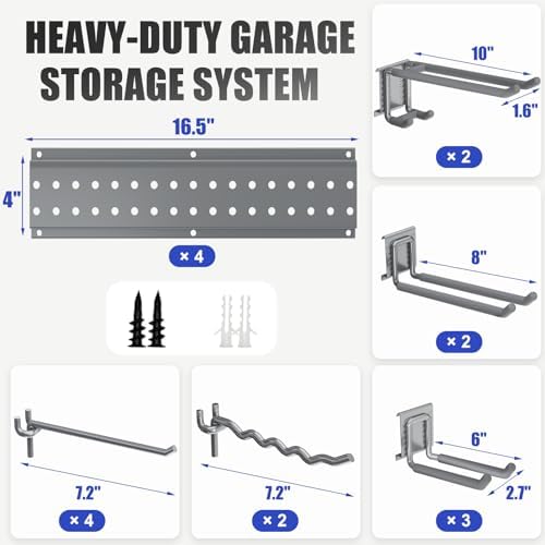 Garage Tool Organizer Wall Mount 66 inches with 13 Adjustable Heavy-Duty Hooks, Garage Organization, Garden Tool Storage Rack, Yard, and Shed, Holds Up to 520 lbs (Grey) - Image 3