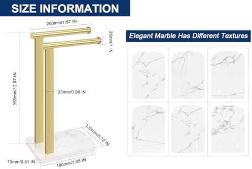 NearMoon Hand Towel Holder with Balanced Marble Base, SUS304 Stainless Steel Stand Towel Ring L Shape Hand Towel Rack Free-Standing Towel Bar for Bathroom Kitchen Countertop (Double Rod, Brushed Gold) - Image 2