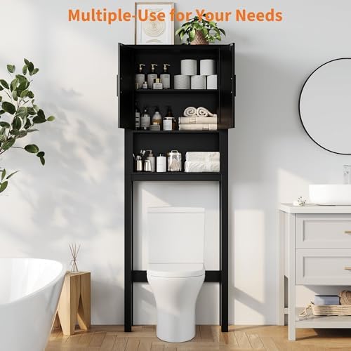 Garvee Over The Toilet Storage Cabinet with Adjustable Shelf, Black - Image 4