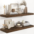 Fun Memories 36 Inch Long Floating Shelves for Wall, 9.3 Inch Deep Floating Shelf, 2 Packs Long Shelves for Bathroom, Living Room, Bedroom, Wall Mounted Storage Shelf for Books Decor, Rustic Brown by FunMemories
