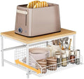 KLM Pull Out Spice Rack Organizer for Cabinet,Rustic Wood Top with Wire Basket Storage,Kitchen Countertop Organizer and Storage for Pantry, Counter top,Coffee Station Wood. (Natural) by KLM
