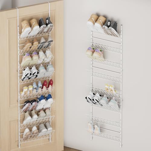 SWTYMIKI Over the Door Shoe Organizer - Adjustable 8 Tier Hanging Shoe Rack Organizer, Metal Heavy Duty Behind Door Storage or Wall Mount Shoes Shelf for Flats, Heels, Sneakers, Boots, White by SwtyMiki-TidyHomeSweetLife