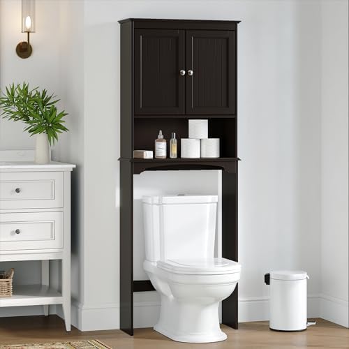 Spirich Over Toilet Storage Cabinet with Doors, Espresso Bathroom Organizer by SpirichLLC