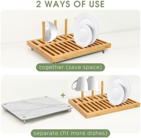 Sofort Bamboo Dish Drying Rack with Absorbent Stone Dish Drying Mat - Image 2