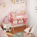ODK 27.5 Inch Small Desk with Storage & Monitor Stand, Pink - Image 2