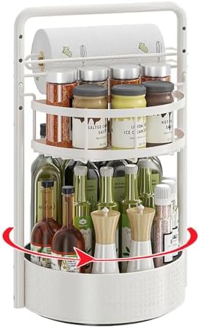 Rotating Spice Rack with Paper Towel Holder, White by CLOKTA
