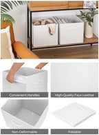 StorageWorks White 13in Storage Cubes, Leather Cube Storage Bins, 4-Pack - Image 3
