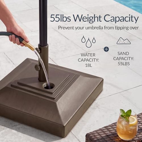 Best Choice Products Fillable Umbrella Base Stand Pyramid Design Plastic Patio Umbrella Base Stand, Pole Holder for Outdoor, Lawn w/ 55lbs Weight Capacity, Adjustment Knob - Brown - Image 3