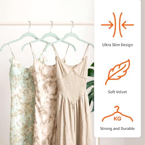 Sishynio Velvet Hangers 50 Pack, Non-Slip Slim Felt Clothes Hangers Green - Image 4