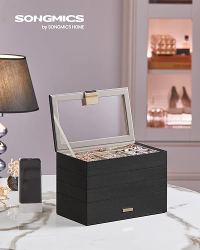 SONGMICS Stackable Jewelry Trays, 4-Tier Jewelry Box, with Glass Lid - Image 2