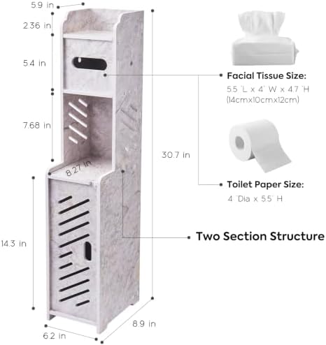 Slim Toilet Paper Storage Cabinet, Freestanding Toilet Paper Holder Stand, Bathroom Storage Cabinet for Storage and Toilet Paper Organization (Marble White) - Image 2