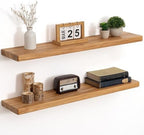 Floating Shelves for Wall, 36"Wx8"D Rustic Solid Elm Wood Floating Shelves Wall Mounted, Round Edge Wall Shelves with Invisible Bracket for Living Room Bathroom Bedroom Kitchen, Set of 2, Natural by FLYJOE