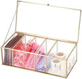 ELLDOO Lash Extension Organizer Box with Lid, Gold Glass Eyelash Supplies Organizer Storage Box, 5 Compartments Bathroom Supplies Storage Container for Cotton Swabs, Balls, Pads, Floss Picks by ELLDOO