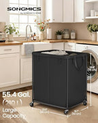 SONGMICS Laundry Basket with Wheels, Removable Liner Bag, 55 Gallon (210 L) - Image 2