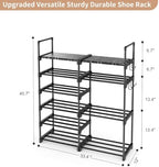 ROJASOP Shoe Rack Organizer, 6-Tier Metal Shoe Rack for Closet Entryway Garage, 20-24 Pairs Tall Shoe Boot Storage Shelf with Hooks, Stackable Large Shoe Stand, Black - Image 3